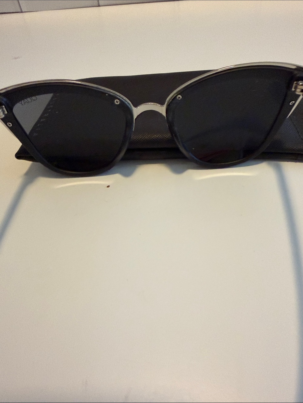 Quay Australia Black Cat Eye Sunglasses with Silver Trim - Picture 3 of 6